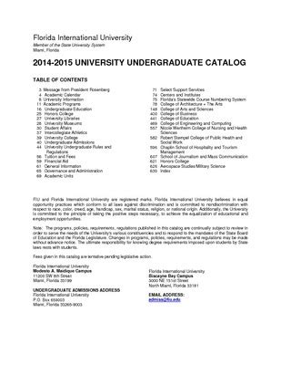 Florida international university course catalog - Recommended Citation. Florida International University, "Undergraduate catalog (Florida International University). [2002-2003]" (2002). FIU Course Catalogs.